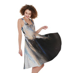 White Horse Portrait Print Women's Sleeveless Dress