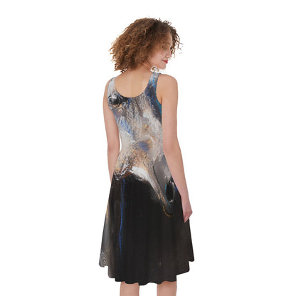 White Horse Portrait Print Women's Sleeveless Dress