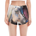 White Horse Portrait Print Women's Split Running Shorts