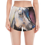 White Horse Portrait Print Women's Split Running Shorts