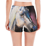 White Horse Portrait Print Women's Split Running Shorts