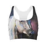 White Horse Portrait Print Women's Sports Bra