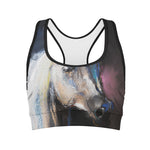 White Horse Portrait Print Women's Sports Bra