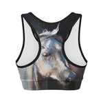 White Horse Portrait Print Women's Sports Bra