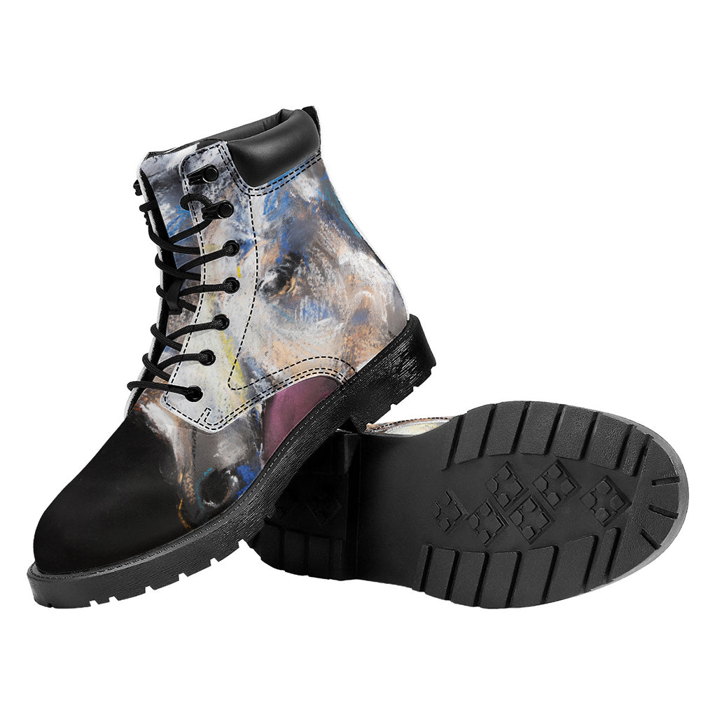 White Horse Portrait Print Work Boots