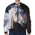 White Horse Portrait Print Zip Sleeve Bomber Jacket
