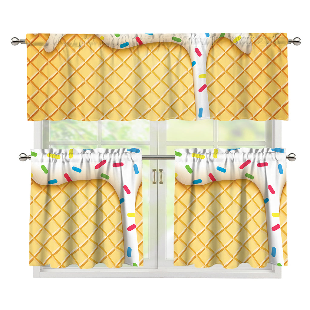 White Ice Cream Melted Print 3 Piece Kitchen Curtains