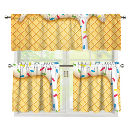 White Ice Cream Melted Print 3 Piece Kitchen Curtains