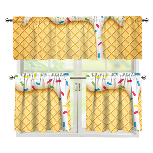 White Ice Cream Melted Print 3 Piece Kitchen Curtains