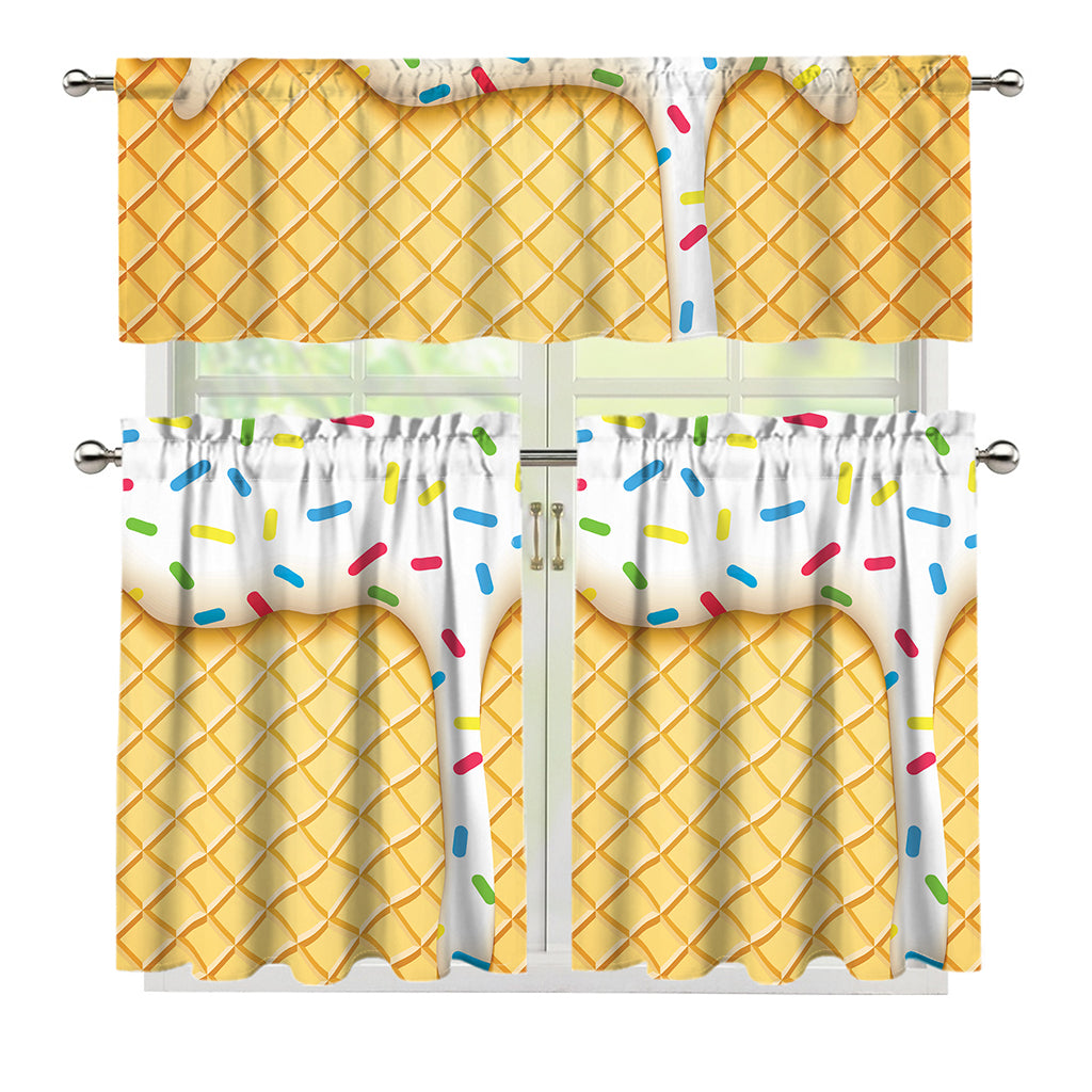 White Ice Cream Melted Print 3 Piece Kitchen Curtains