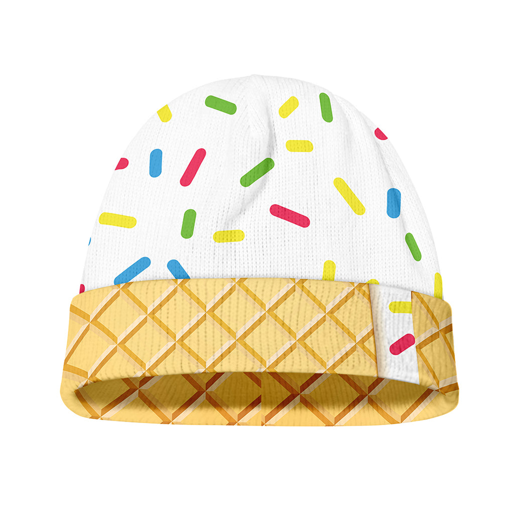 White Ice Cream Melted Print Beanie