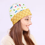 White Ice Cream Melted Print Beanie