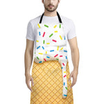 White Ice Cream Melted Print Bib Apron With Pocket