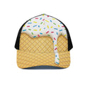 White Ice Cream Melted Print Black Mesh Trucker Hat