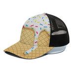White Ice Cream Melted Print Black Mesh Trucker Cap