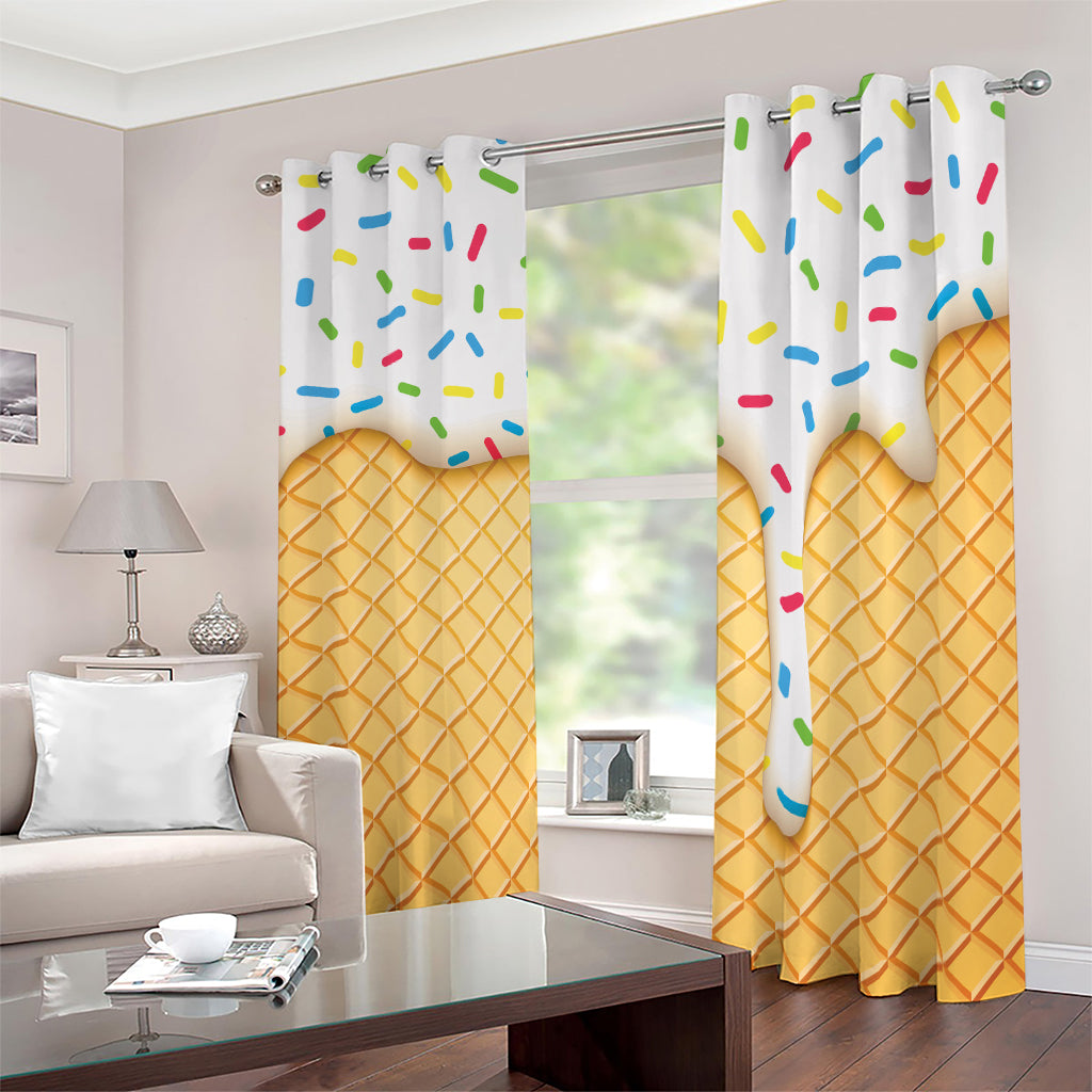 White Ice Cream Melted Print Blackout Grommet Curtains