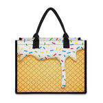 White Ice Cream Melted Print Canvas Tote Bag