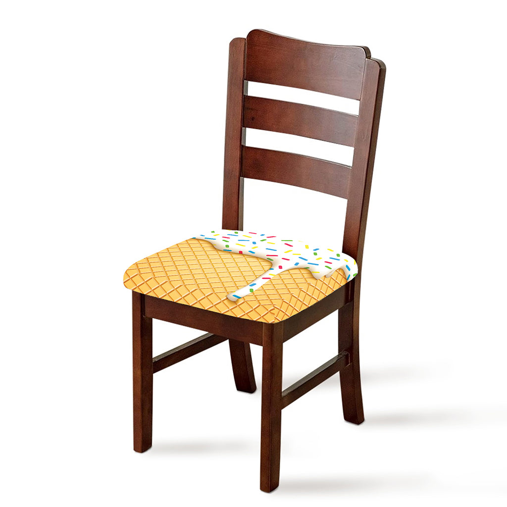 White Ice Cream Melted Print Chair Cushion Cover