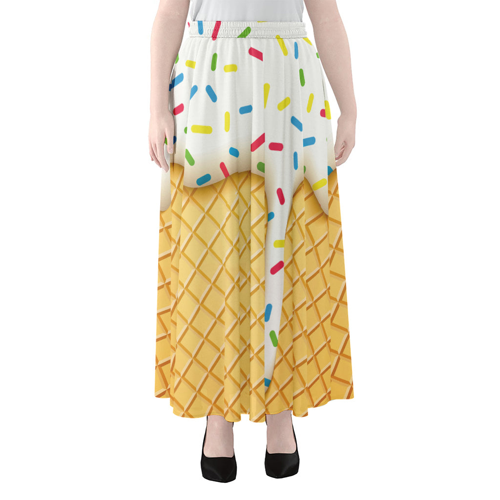 White Ice Cream Melted Print Chiffon Maxi Skirt