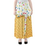 White Ice Cream Melted Print Chiffon Maxi Skirt