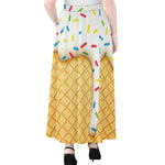 White Ice Cream Melted Print Chiffon Maxi Skirt