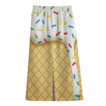 White Ice Cream Melted Print Cotton Front Slit Maxi Skirt