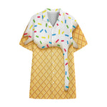 White Ice Cream Melted Print Cotton Hawaiian Shirt