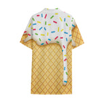 White Ice Cream Melted Print Cotton Hawaiian Shirt