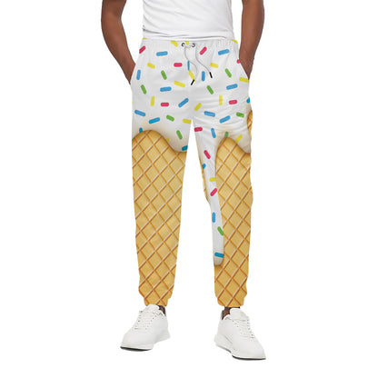 White Ice Cream Melted Print Cotton Pants