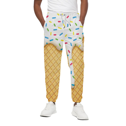 White Ice Cream Melted Print Cotton Pants