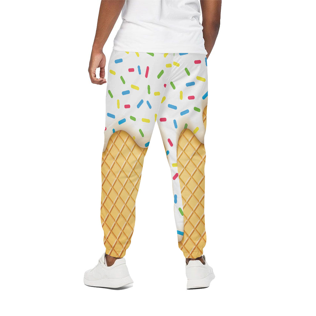 White Ice Cream Melted Print Cotton Pants