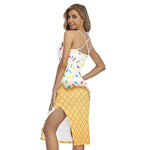 White Ice Cream Melted Print Cross Back Cami Dress