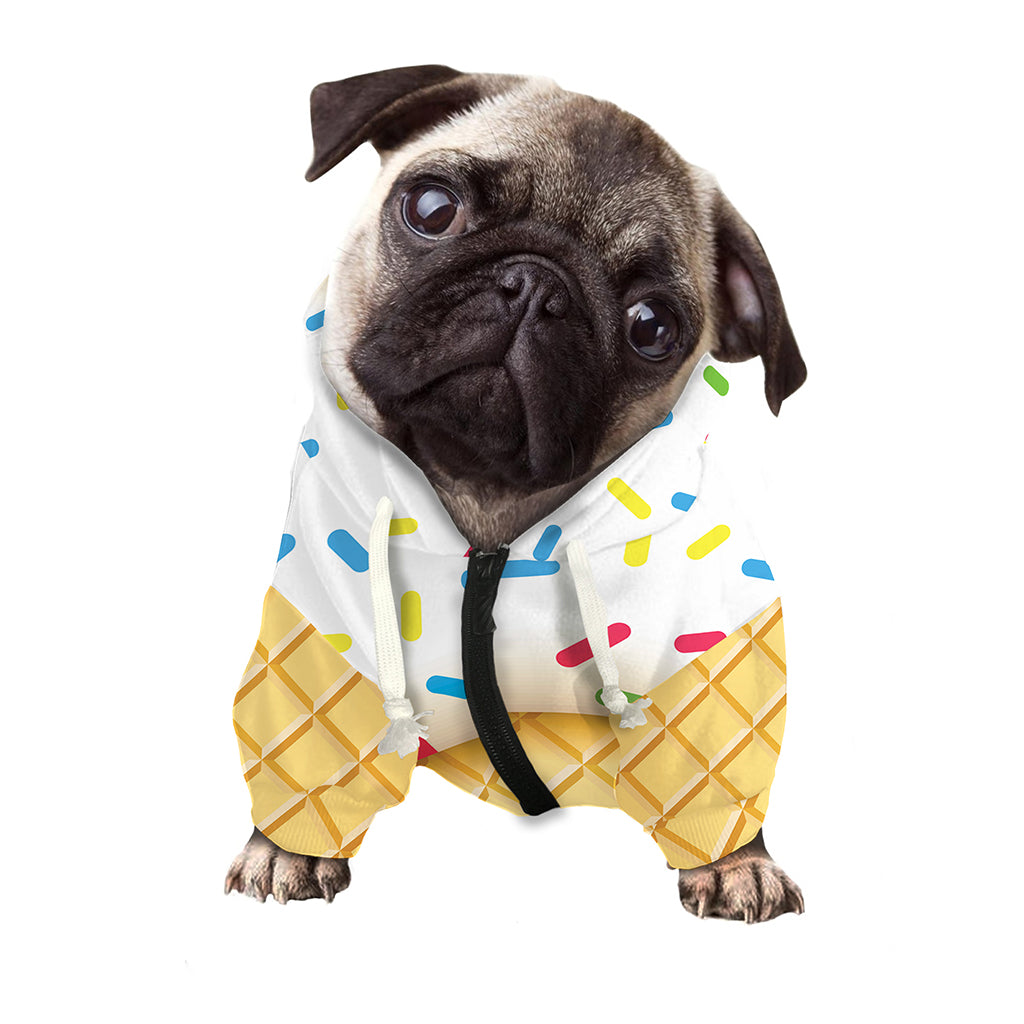 White Ice Cream Melted Print Dog Zip Up Hoodie