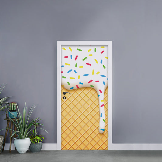 White Ice Cream Melted Print Door Sticker