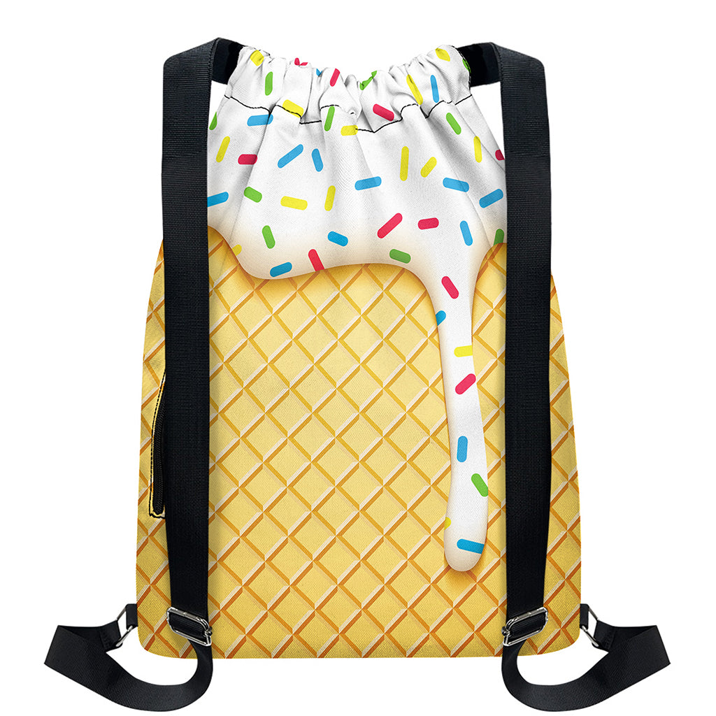 White Ice Cream Melted Print Drawstring Backpack