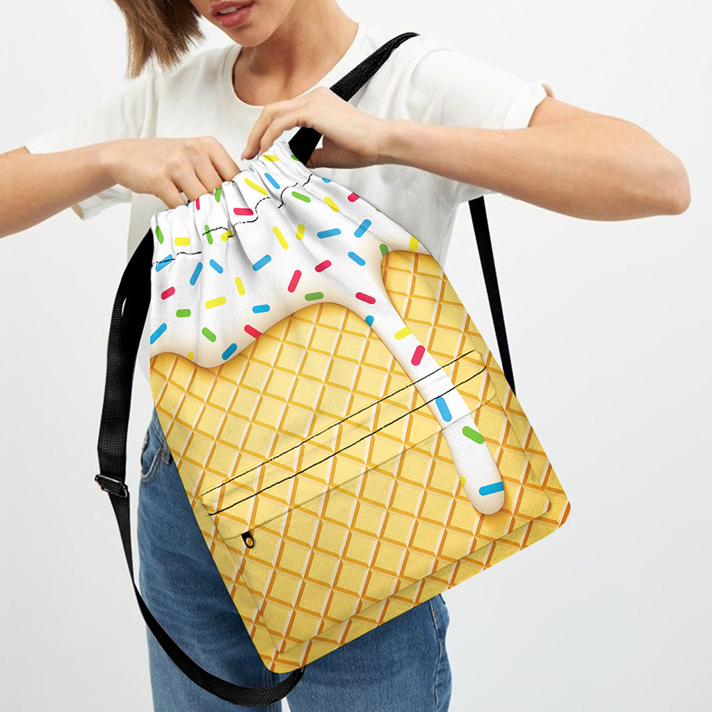 White Ice Cream Melted Print Drawstring Backpack