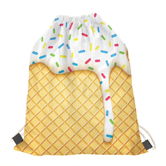 White Ice Cream Melted Print Drawstring Bag