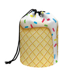 White Ice Cream Melted Print Drawstring Makeup Bag