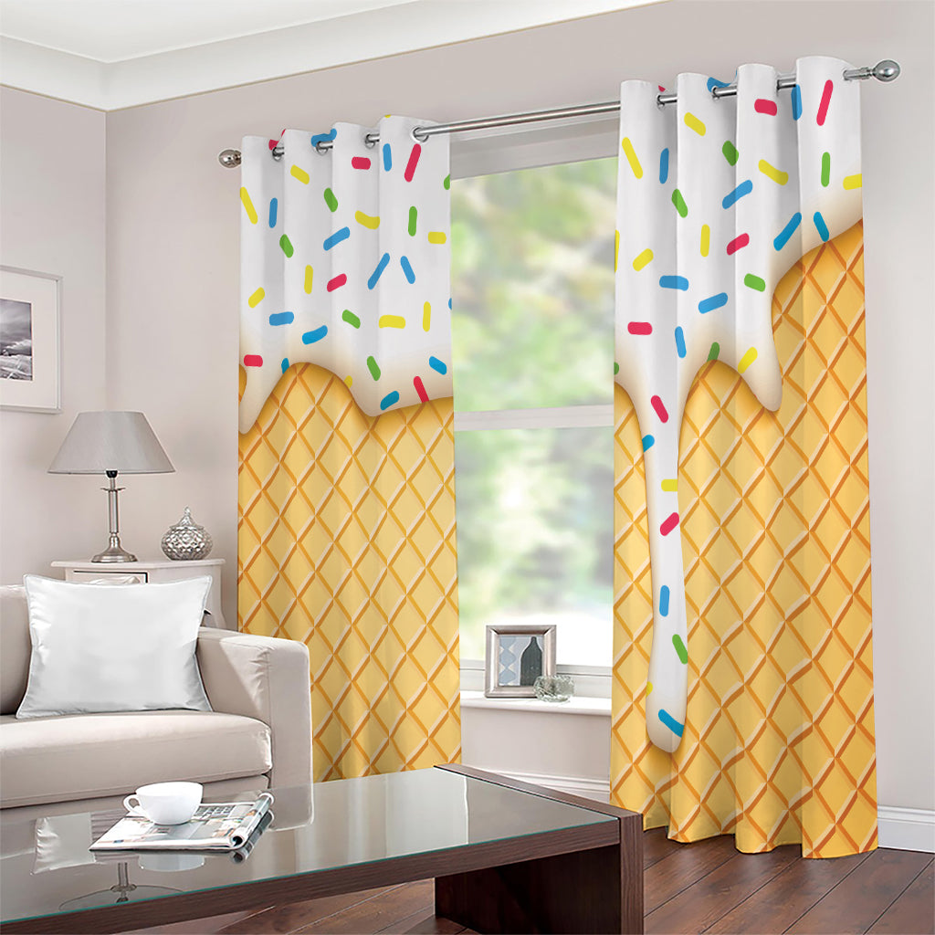 White Ice Cream Melted Print Extra Wide Grommet Curtains