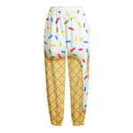 White Ice Cream Melted Print Fleece Lined Knit Pants