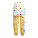 White Ice Cream Melted Print Fleece Lined Knit Pants