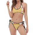 White Ice Cream Melted Print Halter Scoop Tie Side Bikini