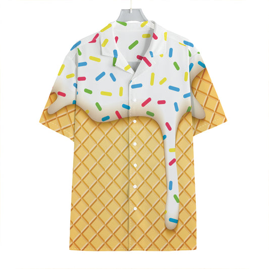 White Ice Cream Melted Print Hawaiian Shirt