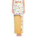 White Ice Cream Melted Print High Slit Maxi Skirt