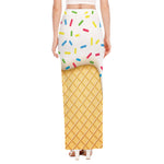 White Ice Cream Melted Print High Slit Maxi Skirt