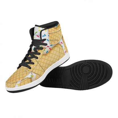 White Ice Cream Melted Print High Top Leather Sneakers