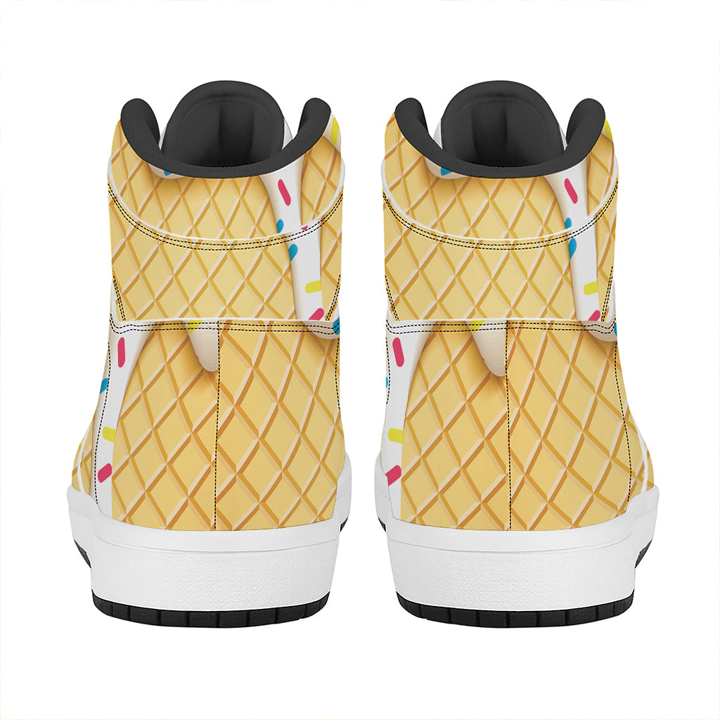 White Ice Cream Melted Print High Top Leather Sneakers