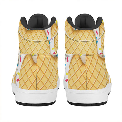 White Ice Cream Melted Print High Top Leather Sneakers