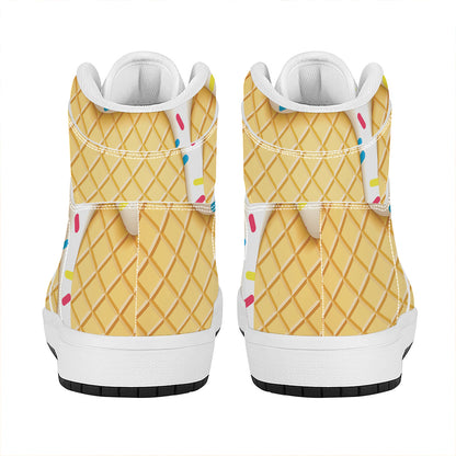 White Ice Cream Melted Print High Top Leather Sneakers