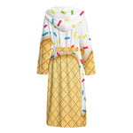 White Ice Cream Melted Print Hooded Bathrobe